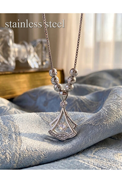 stainless steell 316L Silver Color Steel Chain Gingko Leaf Model Zircon Stone...