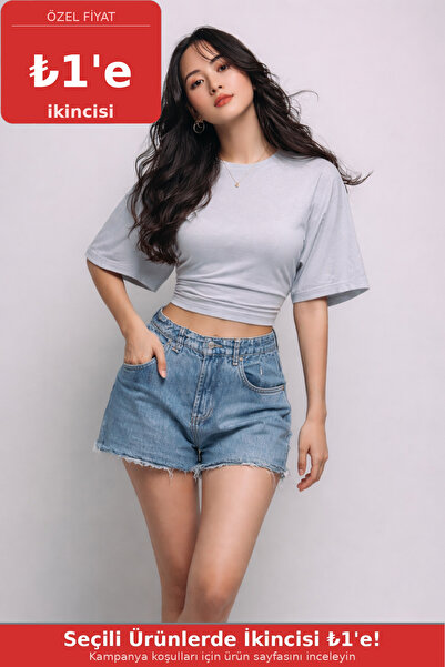 COMBİNE MİCHAİL Kadın Yazlık Kısa Kollu Gri Crop Bluz
