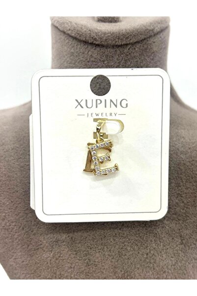XUPING JEWELRY Zirkon Taşlı Harf E Kolye Ucu (14k Gold 1x1cm)