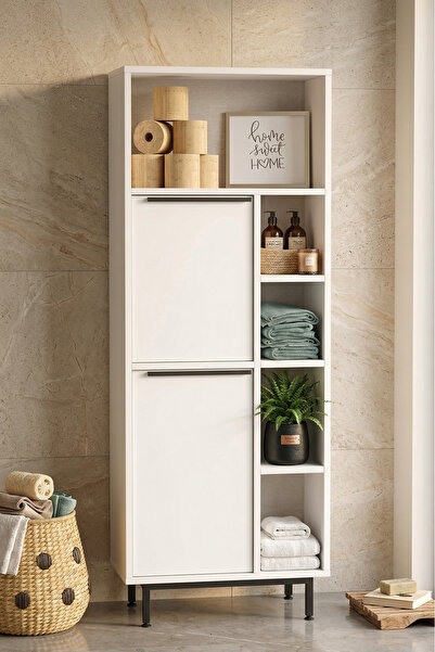 Yurudesign Ocean Banyo Dolabı 2 Kapaklı Metal Ayaklı Beyaz ON10C-W