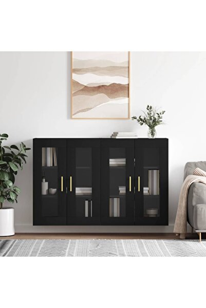 Concept Dulapuri montate pe perete, 2 buc, negru, lemn prelucrat