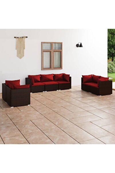 Concept Set mobilier de grădină cu perne, 7 piese, maro, poliratan