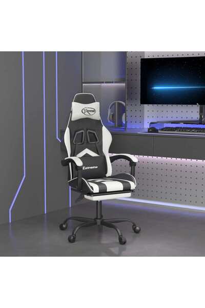 Concept Scaun gaming pivotant/suport picioare negru/alb piele