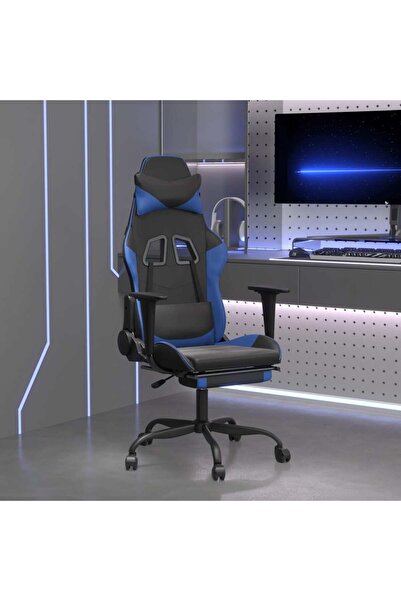 Concept Scaun de gaming masaj/suport picioare negru/albastru piele