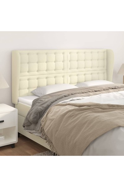 Concept Tăblie de pat cu aripioare, crem, 203x23x118/128 cm, piele