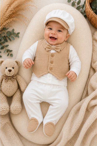 My Babies Label سترة للأطفال الأولاد مصنوعة من قماش الموسلين بتفاصيل مفصلة، ع...