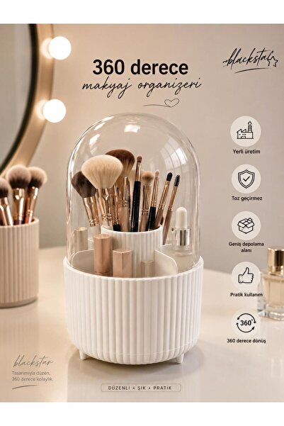 Blackstar Organizator de machiaj cosmetic cu capac transparent, perie rotativ...