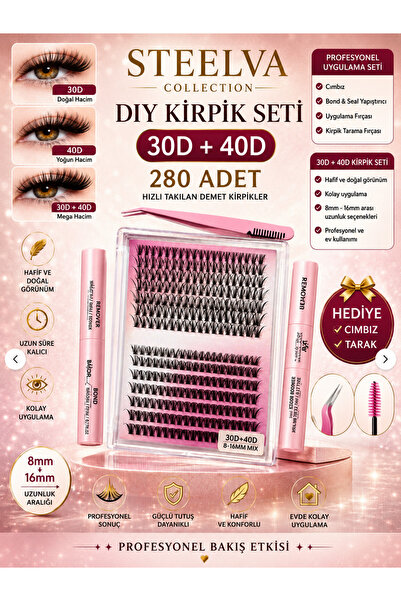 STEELVA Kahverengi Takma Kirpik Seti 280'li Yapistirici Sabitleyici Çikarici ...