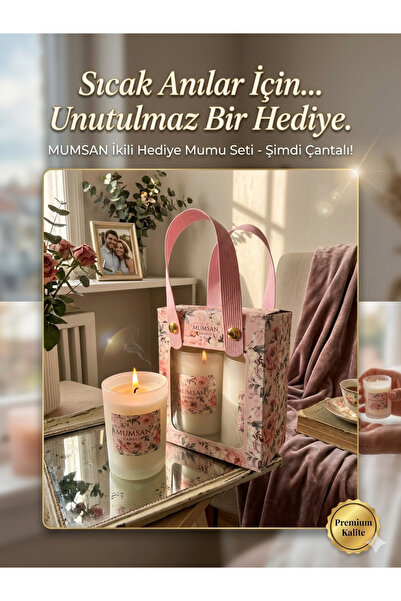 Regron İkili Dekoratif Özel Tasarım Mini Mum Seti Hediye Çantası - Özel Gün H...