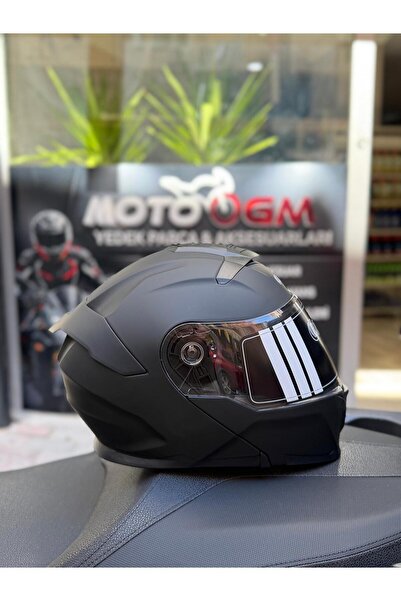 Casque Çene Açılır Şeffaf Vizör Mat Black Kask