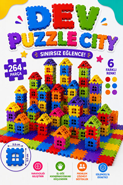GIANT Puzzle City 3D Building and Design Blocks 264 Pieces Educational, Intelligence Enhancing Toy