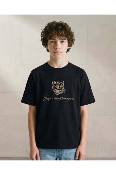 REDTAG Black Tiger Face Embroidered Oversize T-Shirt