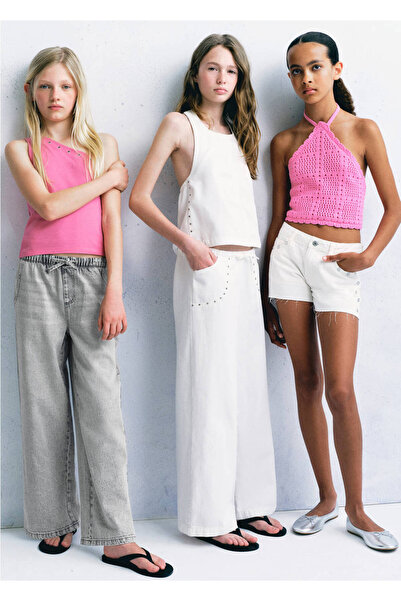 MANGO Kids Lastikli bel düz kesim jean pantolon