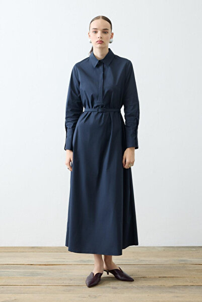 NOVA PAPER TOUCH POPLİN LOOSE FIT DRESS NAVY