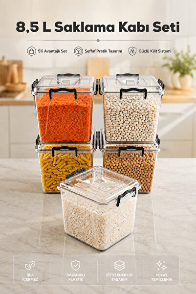 Vienev 8.5 Lt Transparent Plastic Food Storage Container Set of 5 - Multi-Pur...