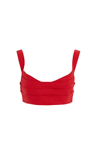GİZİA Askılı V Yaka Kırmızı Crop