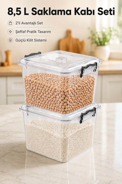 Vienev Set de 2 recipiente de depozitare din plastic transparent de 8,5 L, cu...