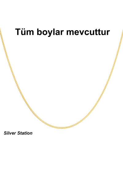 Silver Station Altın Renk Gümüş Gurmet Zincir Kolye 40-45-50-55-60-75 cm