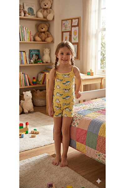 elmas kids Set boxer pentru fetiță din bumbac galben cu model unicorn