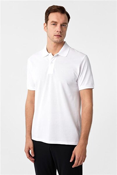 SÜVARİ Beyaz Slim Armürlü Polo Yaka Tişört