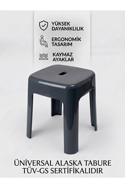 Saban Gri, Plastik Alaska Model Sağlam Tabure 36x36x46cm