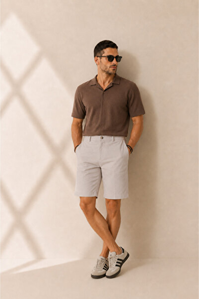 BRACCAS Erkek Yandan Cepli Klasik Bel Relaxed Fit Chino Şort Bej