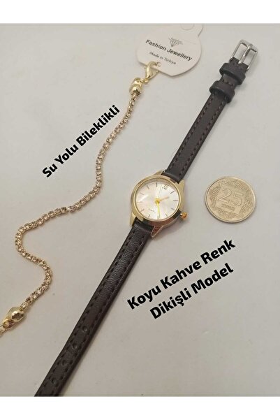 Brality Minimal Round Design- Dark Brown Color Strap- Gold Color Case- Women'...