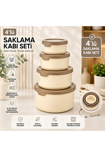 HOMVELLA 4’lü Yuvarlak Saklama Kabı Seti – Kapaklı, Sızdırmaz, İçi İçe Geçebi...