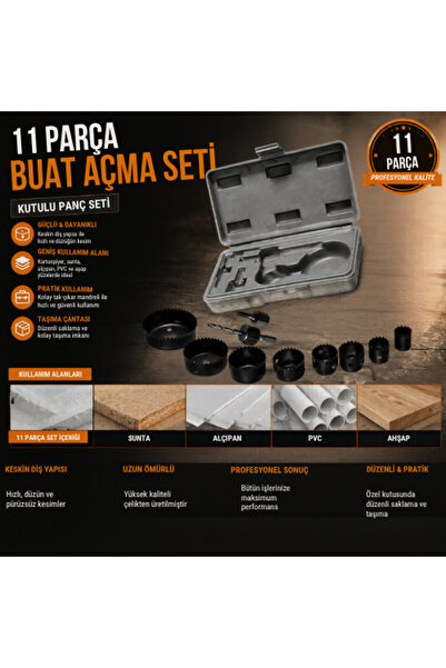 mucit home 11 Parça Buat Açma Seti Kutulu Panç Seti Kartonpiyer Sunta Alçıpan...