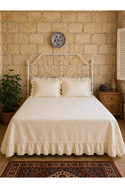 Decamor home مفرش سرير مكشكش إكرو مزدوج