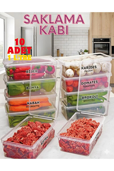 SUPERCUPP Plastik Kapaklı Kilitli - Saklama Kabı- 1 Lt - 10 Adet Dondurucu&Gı...