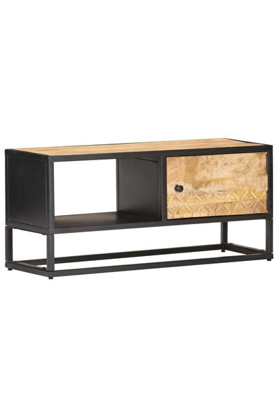 Concept Comodă TV cu ușă sculpată, 90 x 30 x 40 cm, lemn de mango brut