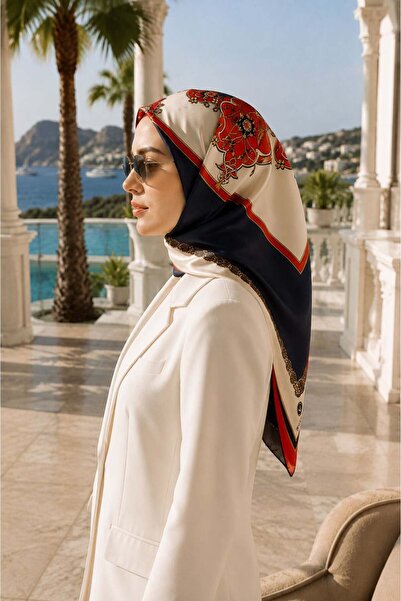 Vissona %100 Twill Barok Desenli Kırmızı - Lacivert Renkli 90x90 Eşarp Dikim ...