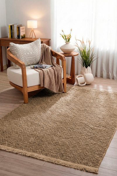 ECOSER Balık Sırtı Makinede Yıkanabilir Kaymaz Taban JUT Jüt Kilim Salon Halı...