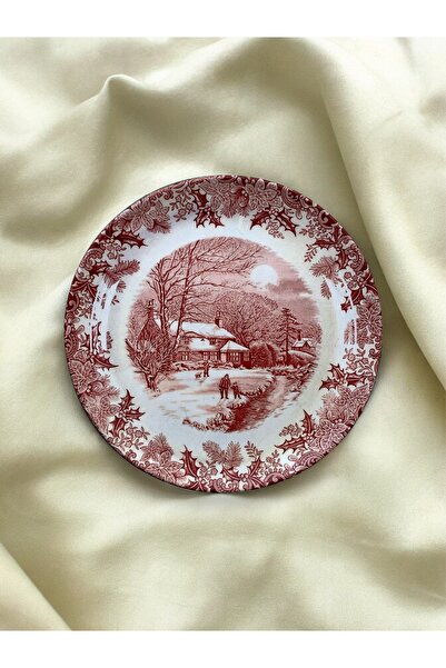 unique florya Bordo Vintage Desenli Duvar Tabağı Dekoratif Bahçe Balkon Mutfa...