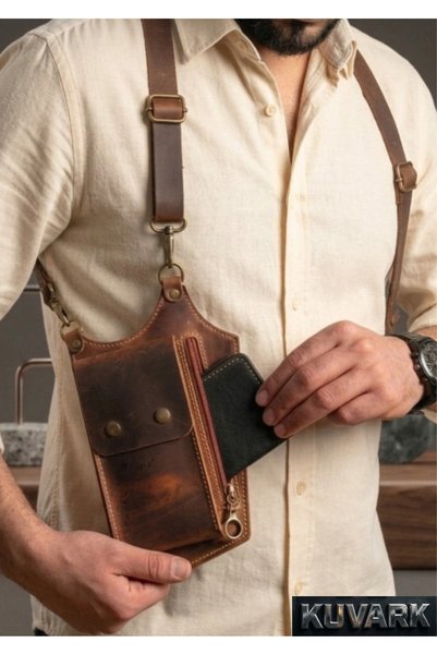 KUVARK Veyron • Genuine Leather Holster • Men's Shoulder Bag • Handmade • Brown