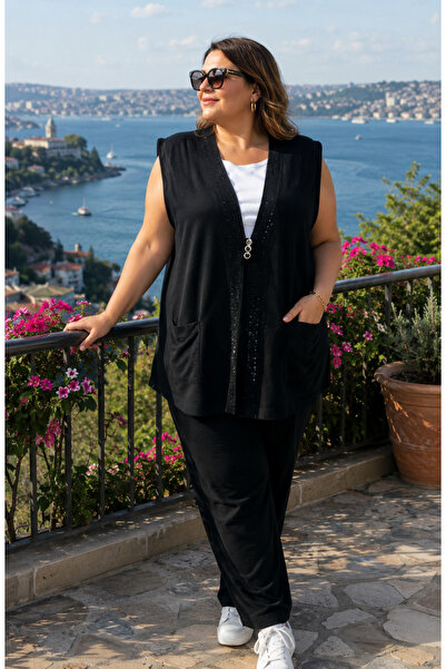 MİSS BEYZA SİYAH  1  ADET  YELEK  BONCUK İŞLEMELİ  ÜÇ  DÜGMELİ  KALİTELİ  KUL...