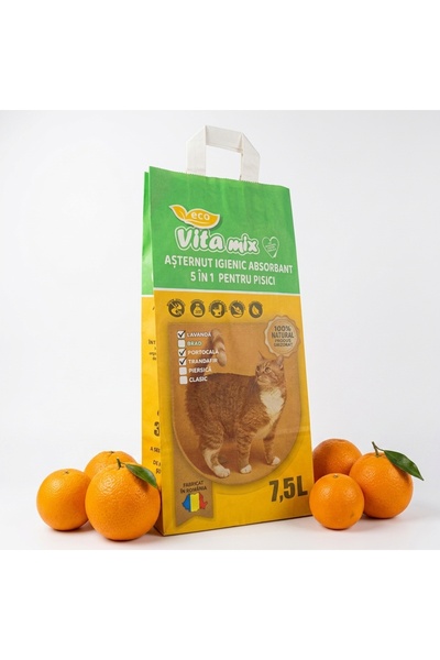 Vitamix Asternut igienic absorbant 5 in 1 pentru pisici, Portocala, 7.5Litri