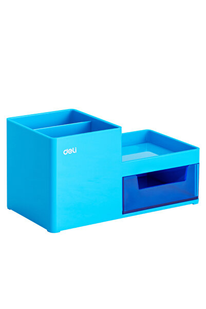 Deli Organizator de birou cu 3 compartimente + sertar, Blue Deli