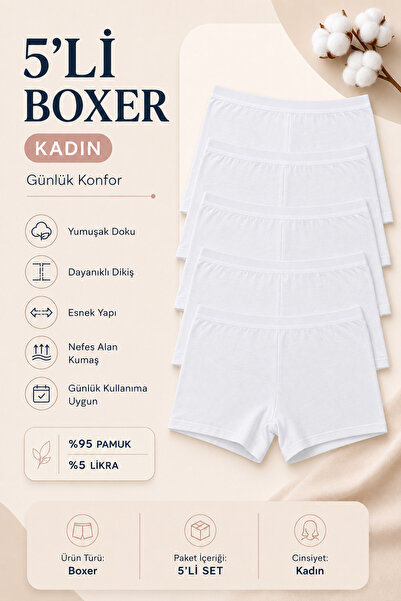 Nicoletta Women's Boxer Panties 5 Pack White
