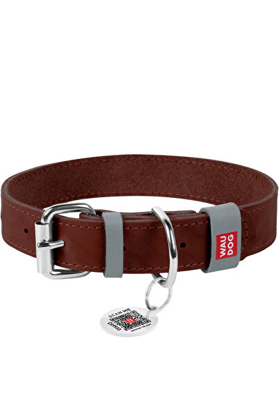 WAUDOG Leather collar for dogs, Classic, with QR passport, brown, 27-36 cm, 1...