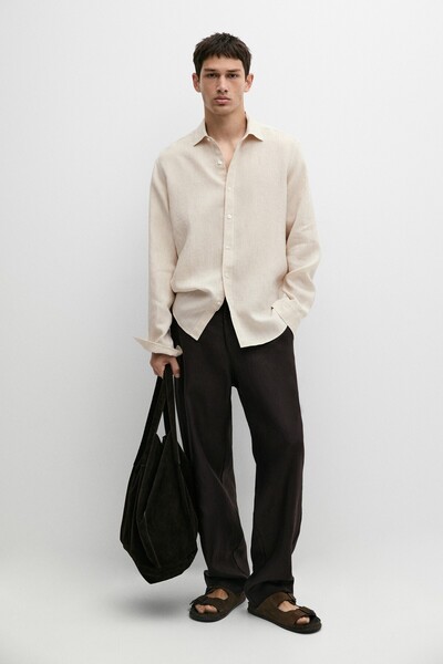 Massimo Dutti %100 keten regular fit delave gömlek