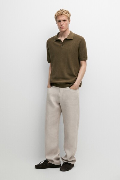 Massimo Dutti %100 pamuklu dokulu polo yaka kazak