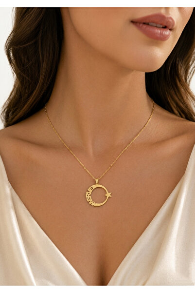 Moda Hilye www.modahilye.com Gümüş Ay Yıldız İsminize Özel Kadın Kolye - 14k ...