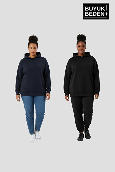 Süperlife Women's Plus Size 2-Piece Set Hooded Sleeves and Ribbed Skirt Slim ...