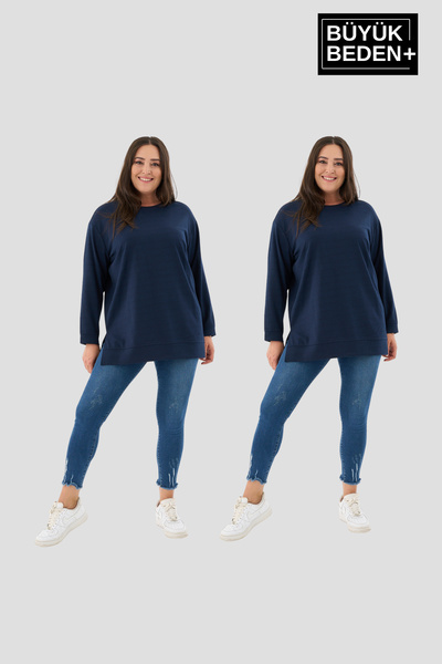 Süperlife طقم نسائي مكون من قطعتين مقاس كبير، سترة رياضية رفيعة، تونيك SPR26B...