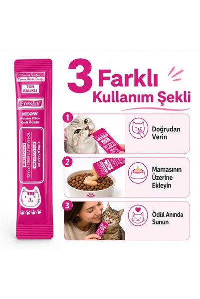 Genel Markalar Meow Gourmet Puree Tuna Balıklı Ve Deniz Taraklı Kremalı Kedi Ödülü 60gr 5'li