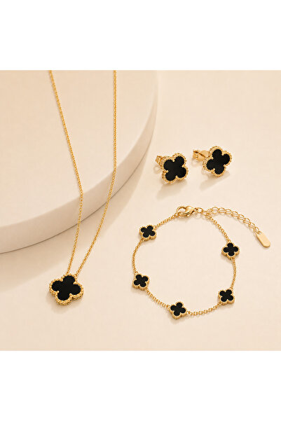 OEM Set de Bijuterii Luxury cu Trifoi, Cadoul Perfect, Negru + Cutie Premium