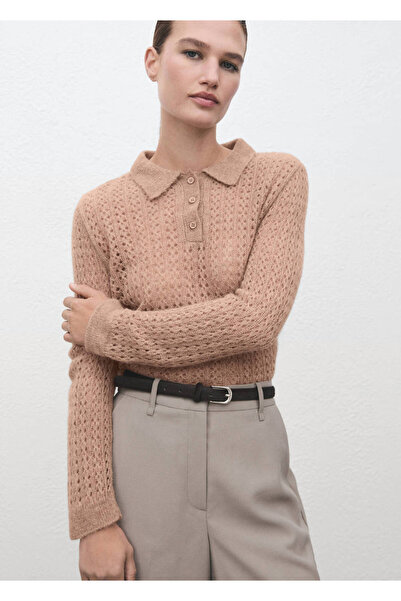 MANGO Woman Ajur örgü polo yaka kazak