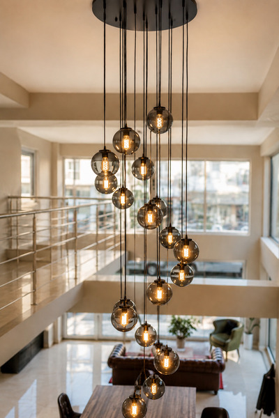 VENON 20 Sarkıtlı LOFT Tarz Tepsi Galeri Boşluğu Modern Avize Füme Glop Camlı Villa-Otel Aydınlatma